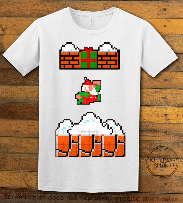 Mario Santa Punching Bricks Graphic T-Shirt - white shirt design