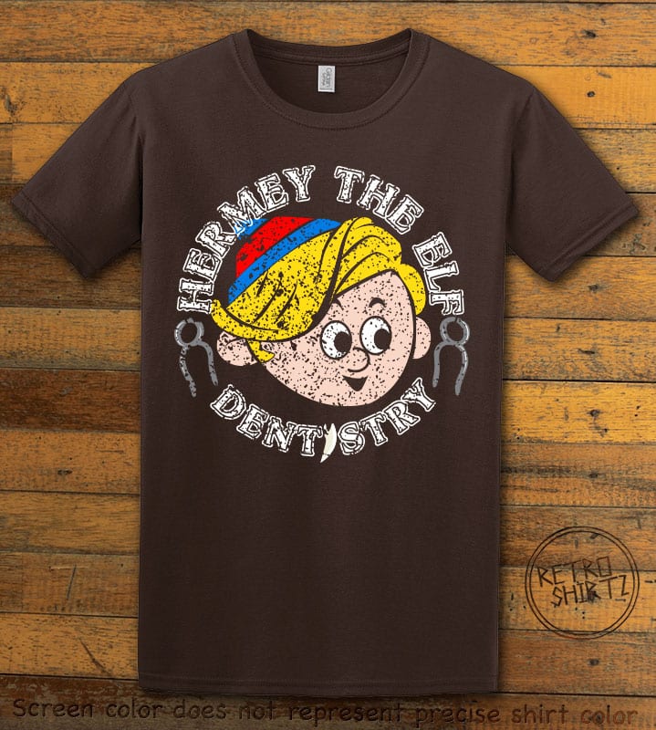 Hermey the Elf Dentistry Graphic T-Shirt - brown shirt design