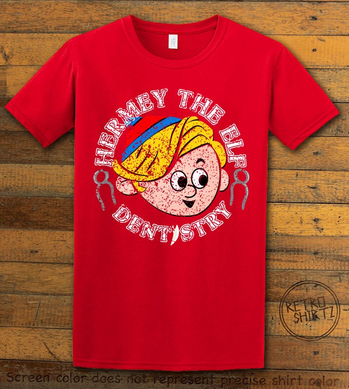 Hermey the Elf Dentistry Graphic T-Shirt - red shirt design