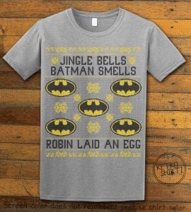 Jingle Bells Batman Smells Robin Laid An Egg Graphic T-Shirt - grey shirt design