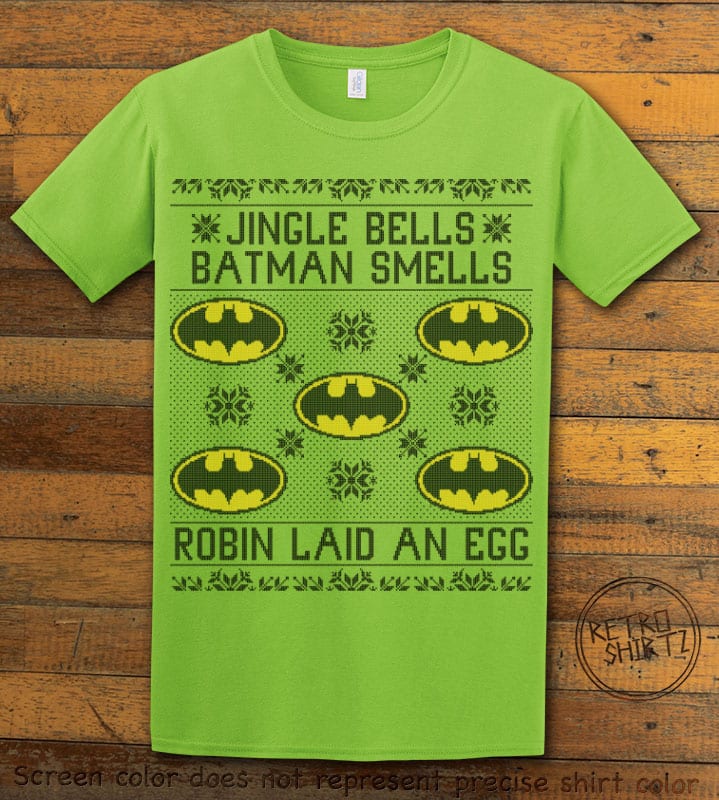 Jingle Bells Batman Smells Robin Laid An Egg Graphic T-Shirt - lime shirt design