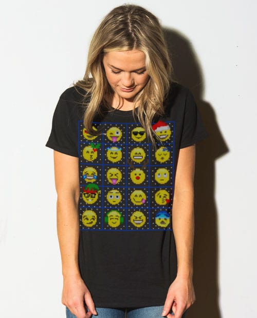Emoji Graphic T-Shirt - black shirt design on a model