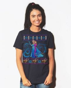 Frozen Graphic T-Shirt - navy shirt design on a model - Ugly Christmas Sweaters