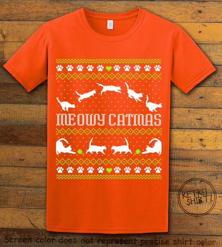 Meowy Christmas Graphic T-Shirt - orange shirt design