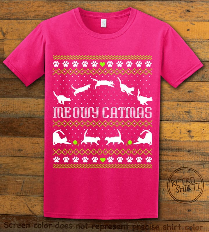 Meowy Christmas Graphic T-Shirt - pink shirt design