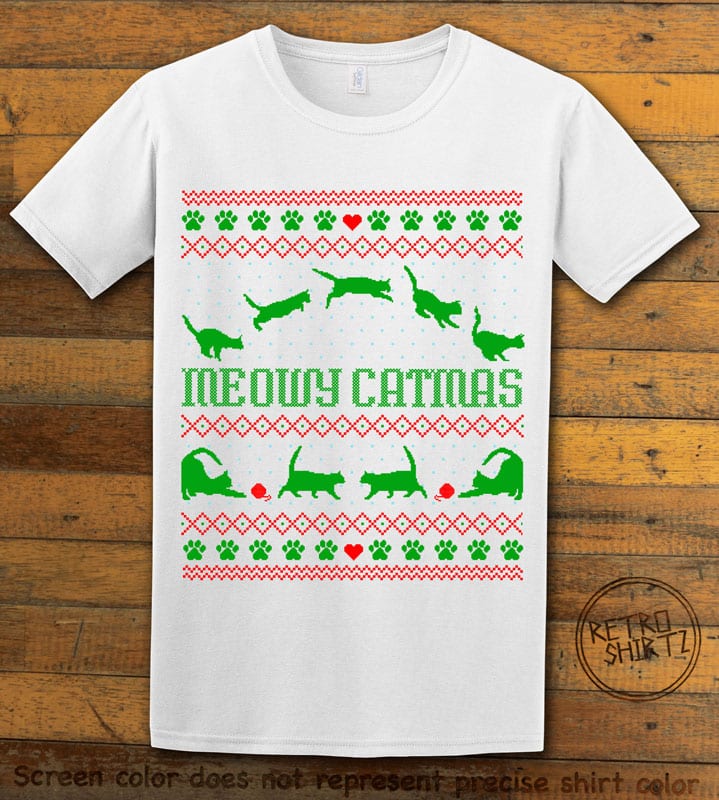 Meowy Christmas Graphic T-Shirt - white shirt design