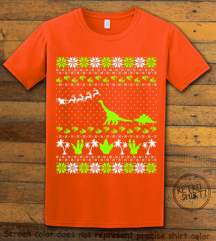 Dinosaur Ugly Christmas Sweater Graphic T-Shirt - orange shirt design