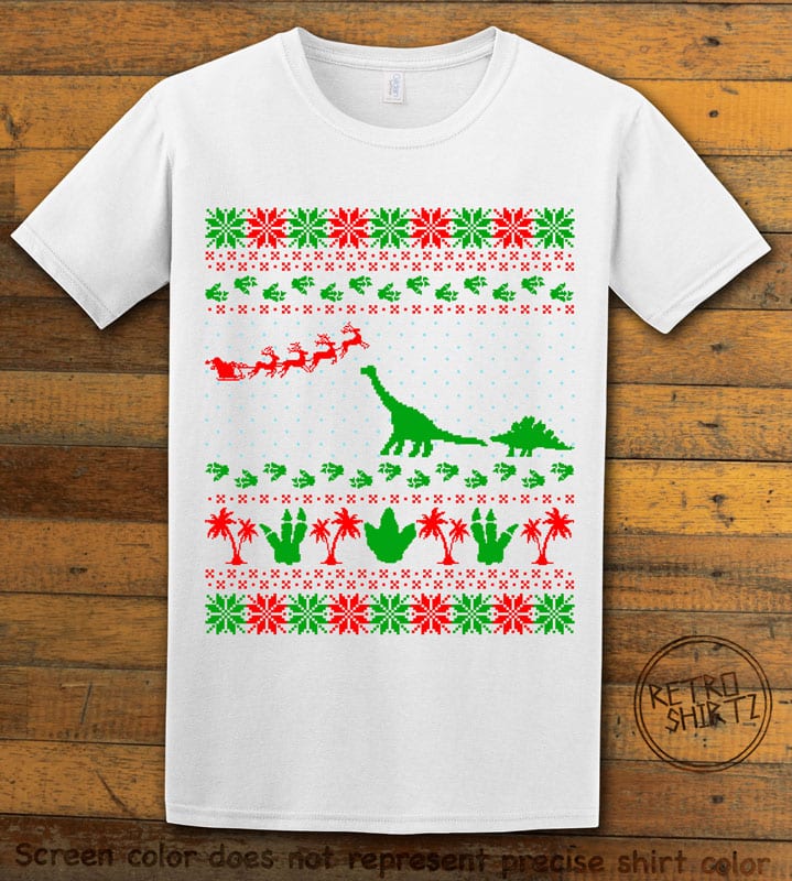 Dinosaur Ugly Christmas Sweater Graphic T-Shirt - white shirt design