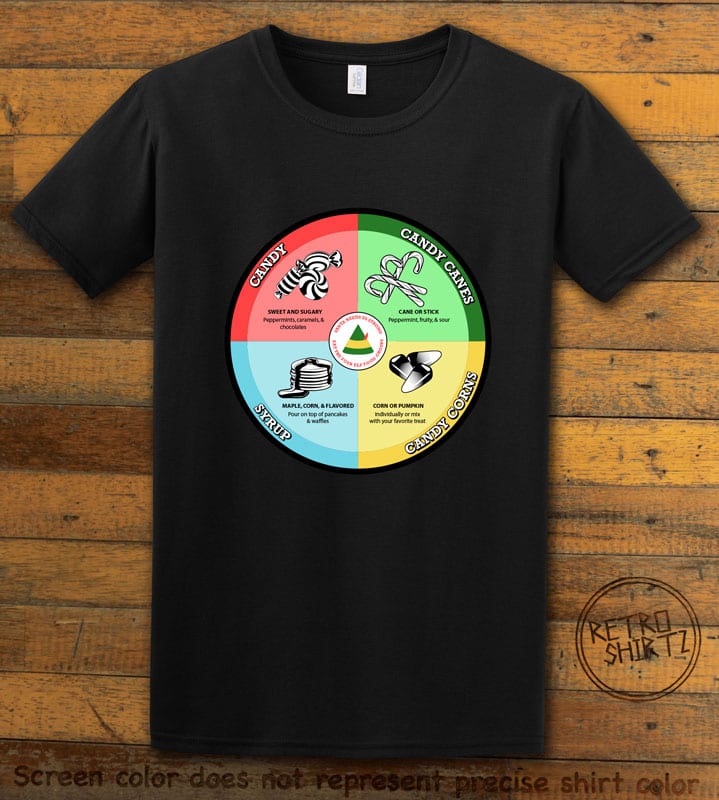Elf Food Groups Graphic T-Shirt - black shirt design