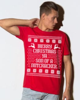 Son Of A Nutcracker! Graphic T-Shirt - red shirt design on a model