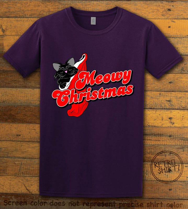 Meowy Christmas Graphic T-Shirt - purple shirt design