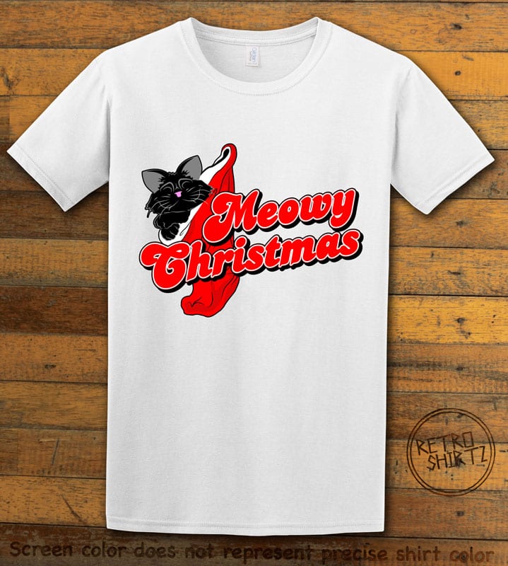 Meowy Christmas Graphic T-Shirt - white shirt design