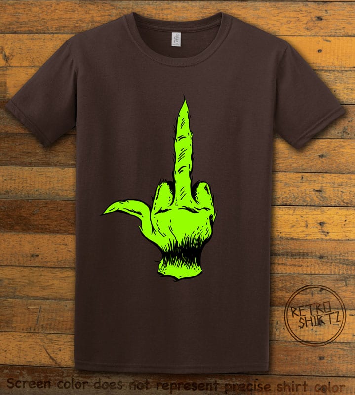 Grinch Middle Finger Graphic T-Shirt - brown shirt design