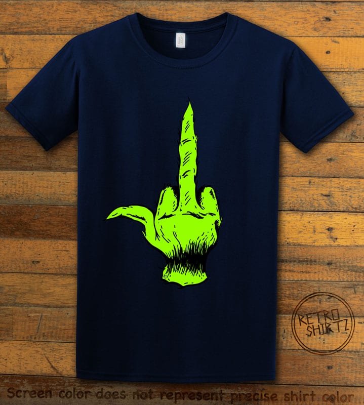 Grinch Middle Finger Graphic T-Shirt - navy shirt design