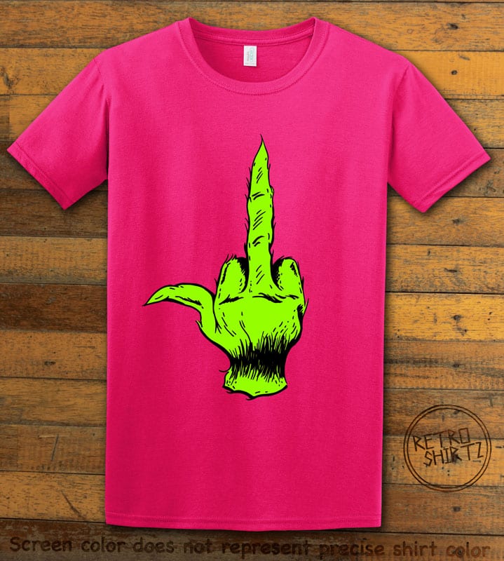 Grinch Middle Finger Graphic T-Shirt - pink shirt design