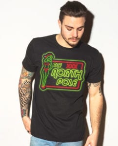The North Pole Neon Sign Christmas Party Shirt - black shirt design on a model