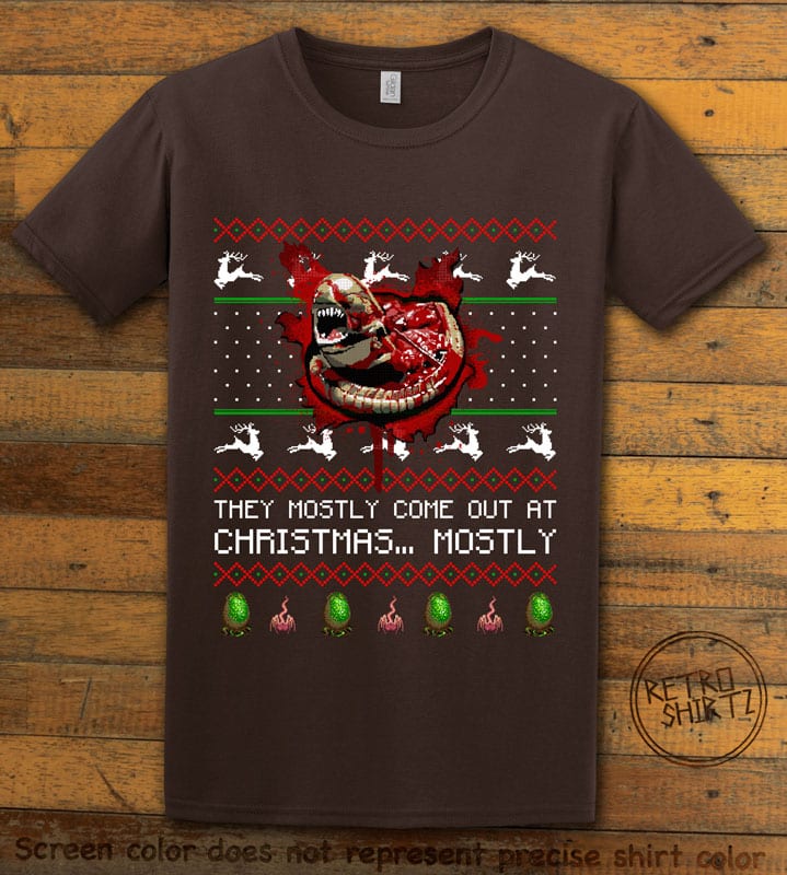 They Mostly Come Out At Christmas Graphic T-Shirt - brown shirt design