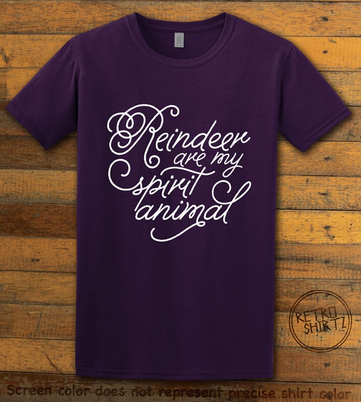 Reindeer Are My Spirit Animal Cursive Graphic T-Shirt- purple shirt design