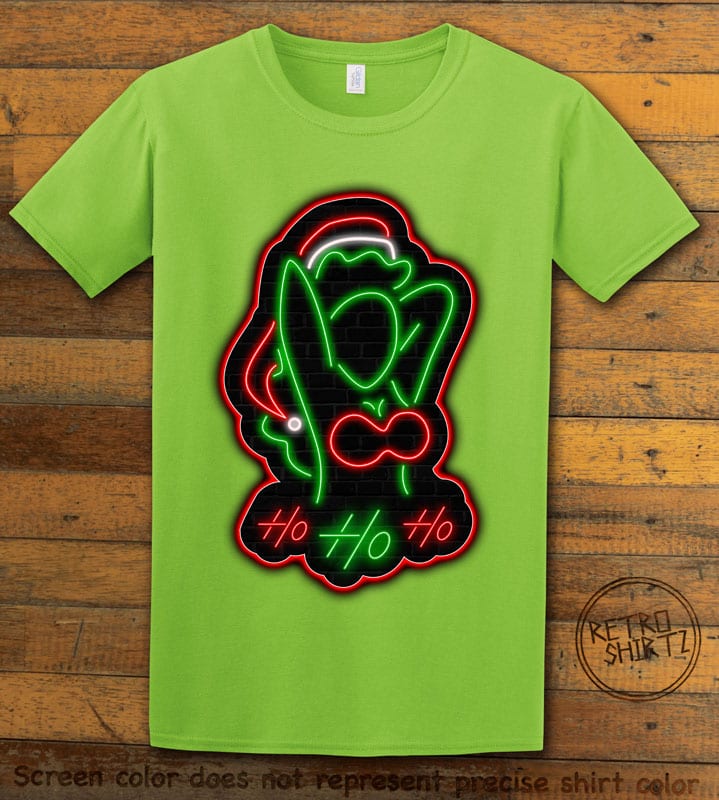 HO HO HO Neon Single Graphic T-Shirt - HO HO HO Neon Single Graphic T-Shirt Design mocked up on a lime shirt shirt design