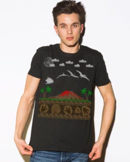 Santa Before Reindeer Graphic T-Shirt - black shirt design on a model