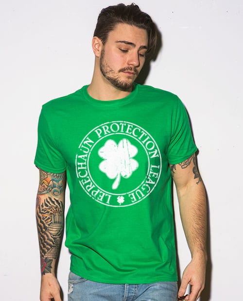 This is the main model photo for the St Patricks Day Shirts: Leprechaun Protection League