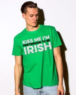 This is the main model photo for the St Patricks Day Shirts: Kiss Me I'm Pretending to be Irish Distressed