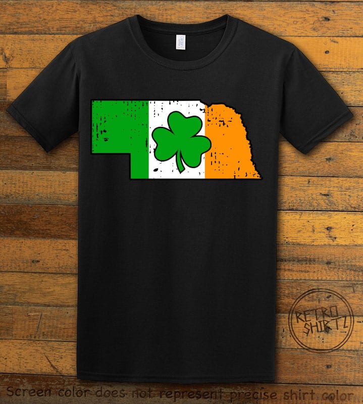 This is the main graphic design on a black shirt for the St Patricks Day Shirts: Nebraska Irish