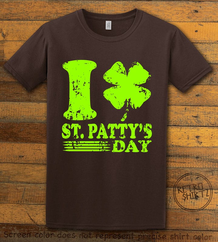 This is the main graphic design on a brown shirt for the St Patricks Day Shirts: I Love St. Patty's Day