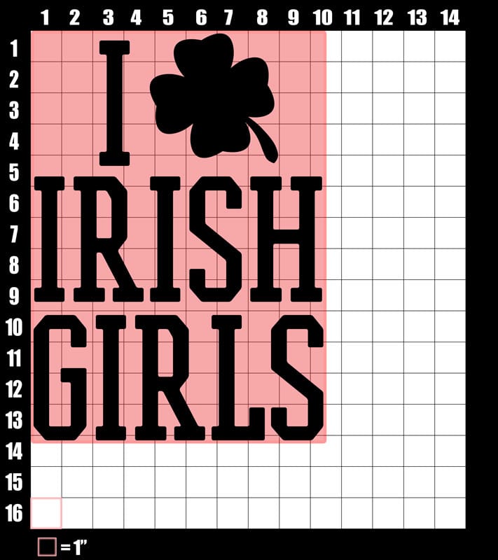 These are the graphic design dimensions for the St Patricks Day Shirts: I Love Irish Girls