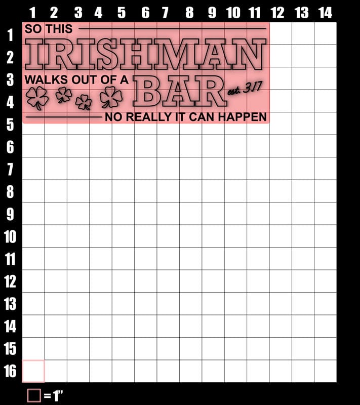 These are the graphic design dimensions for the St Patricks Day Shirts: Irishman Bar