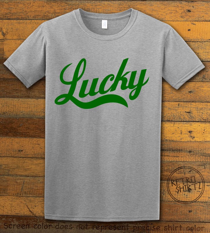 This is the main graphic design on a gray shirt for the St Patricks Day Shirts: Lucky