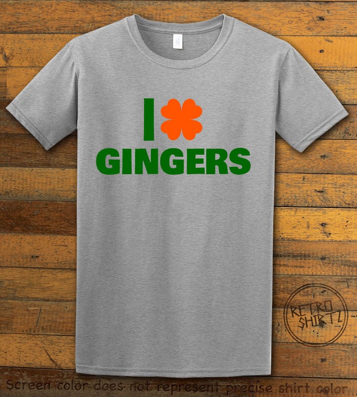This is the main graphic design on a gray shirt for the St Patricks Day Shirts: I Love Gingers