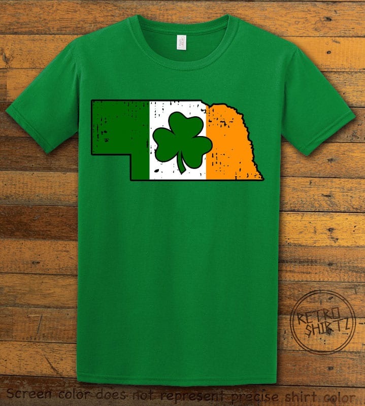 This is the main graphic design on a green shirt for the St Patricks Day Shirts: Nebraska Irish