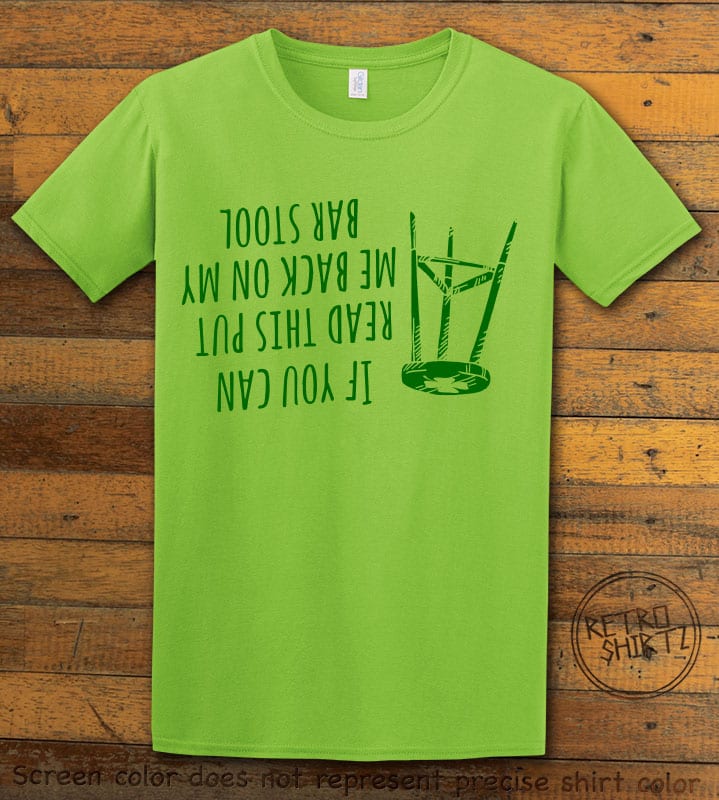 This is the main graphic design on a lime shirt for the St Patricks Day Shirts: Put Me Back on My Bar Stool