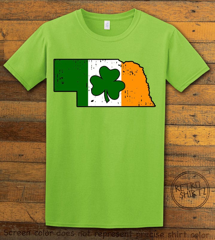 This is the main graphic design on a lime shirt for the St Patricks Day Shirts: Nebraska Irish