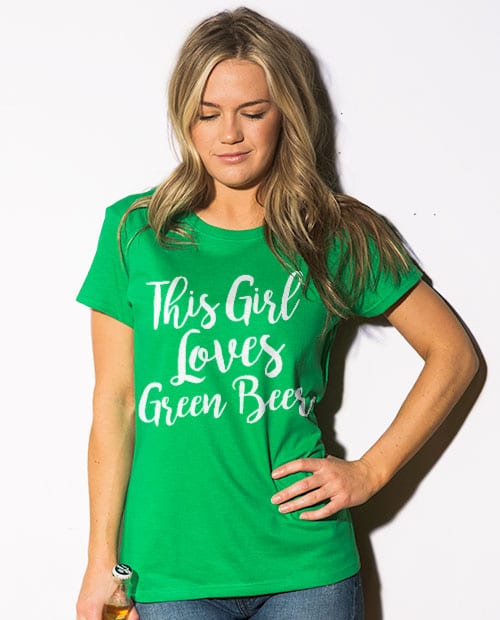 This is the main model photo for the St Patricks Day Shirts: This Girl Loves Green Beer