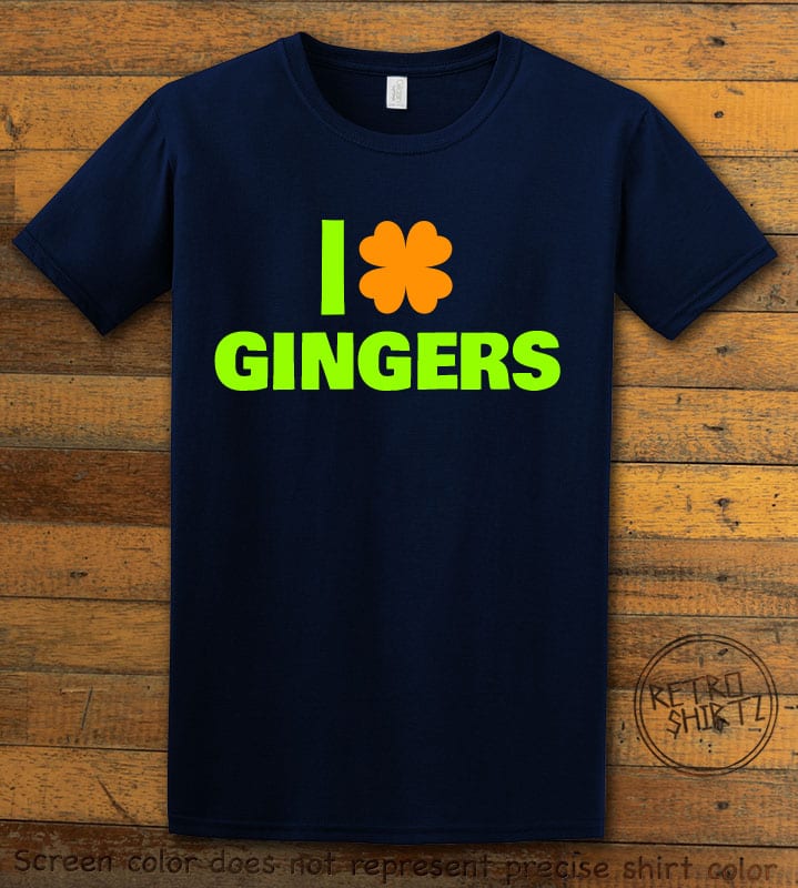 This is the main graphic design on a navy shirt for the St Patricks Day Shirts: I Love Gingers