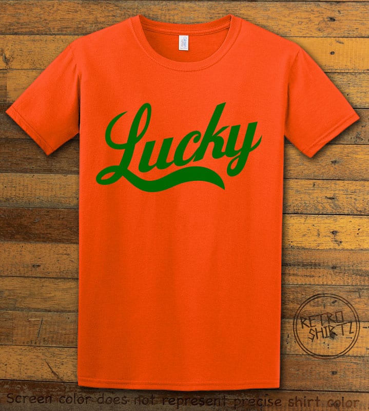 This is the main graphic design on a orange shirt for the St Patricks Day Shirts: Lucky