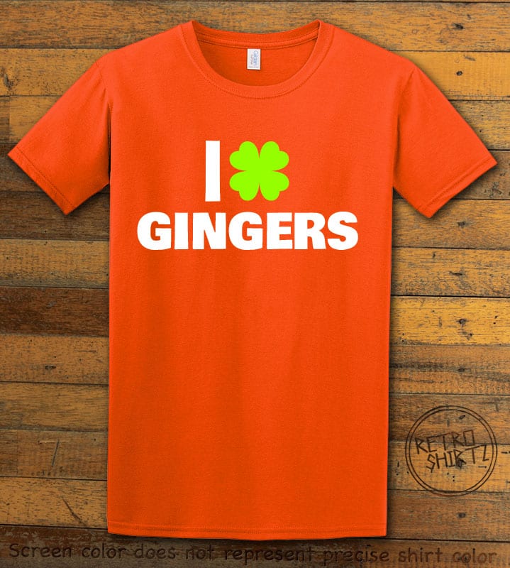 This is the main graphic design on a orange shirt for the St Patricks Day Shirts: I Love Gingers