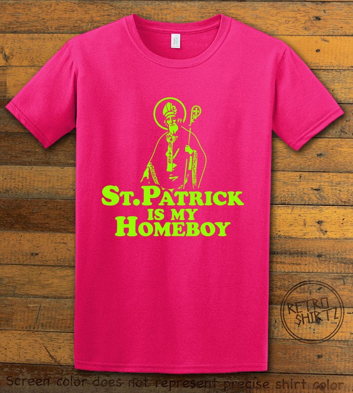 This is the main graphic design on a pink shirt for the St Patricks Day Shirts: St Patrick is My Homeboy
