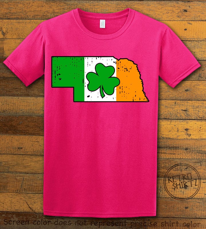 This is the main graphic design on a pink shirt for the St Patricks Day Shirts: Nebraska Irish