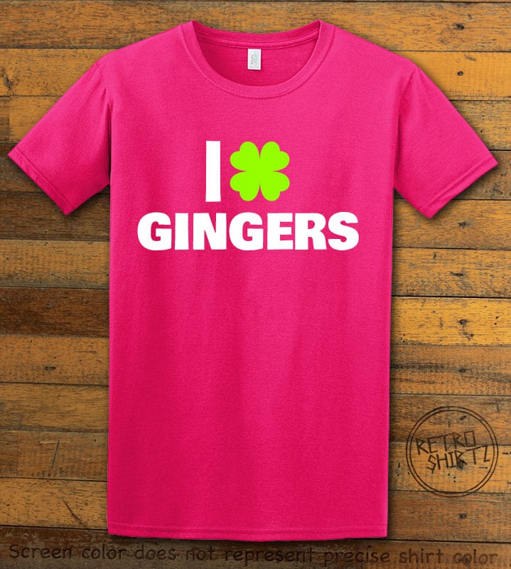 This is the main graphic design on a pink shirt for the St Patricks Day Shirts: I Love Gingers
