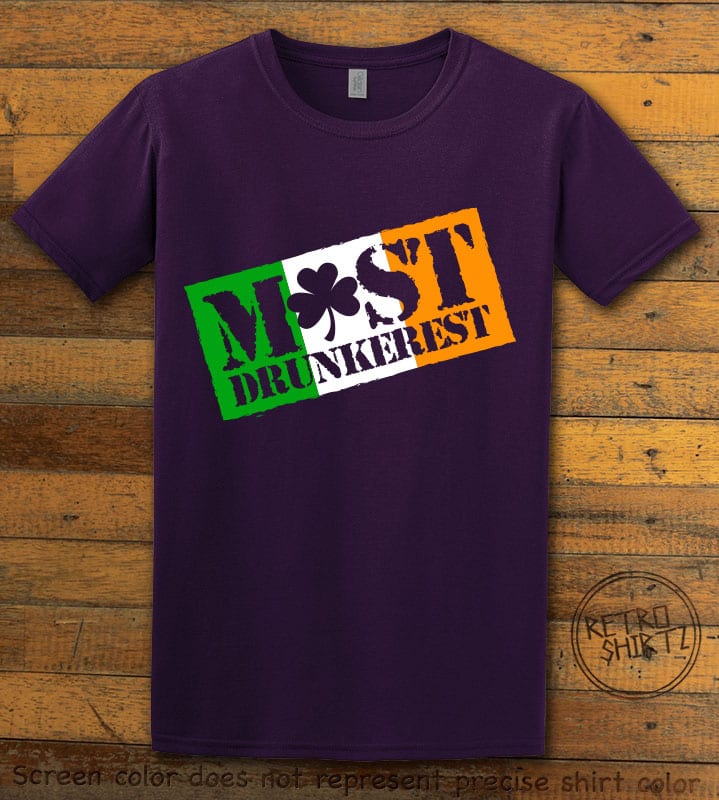 This is the main graphic design on a purple shirt for the St Patricks Day Shirts: Most Drunkerest