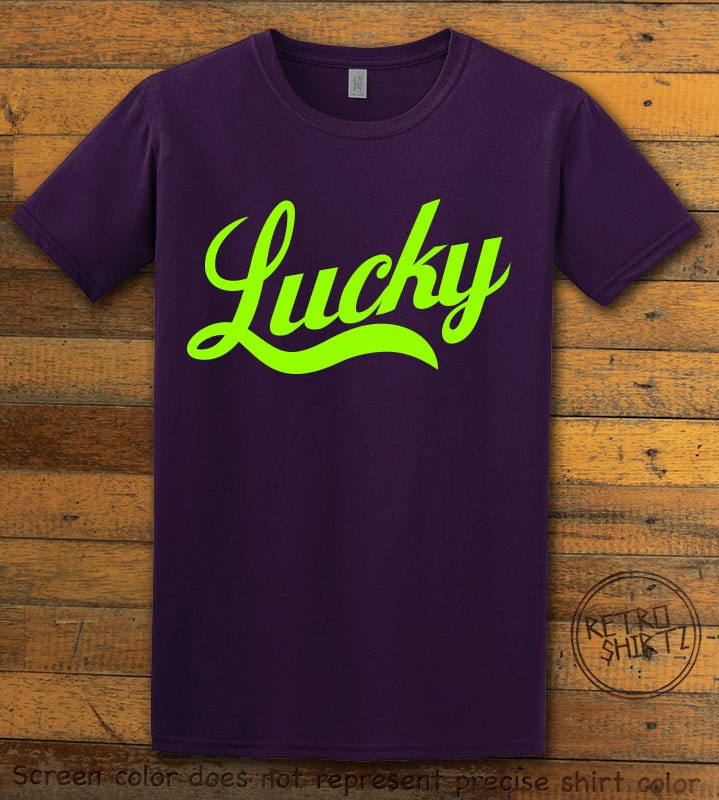 This is the main graphic design on a purple shirt for the St Patricks Day Shirts: Lucky