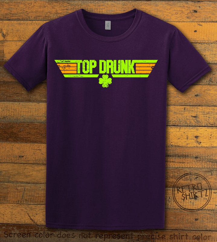 This is the main graphic design on a purple shirt for the St Patricks Day Shirts: Top Drunk