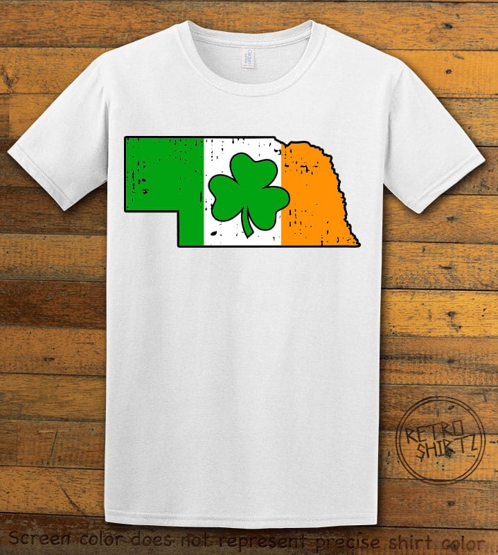 This is the main graphic design on a white shirt for the St Patricks Day Shirts: Nebraska Irish