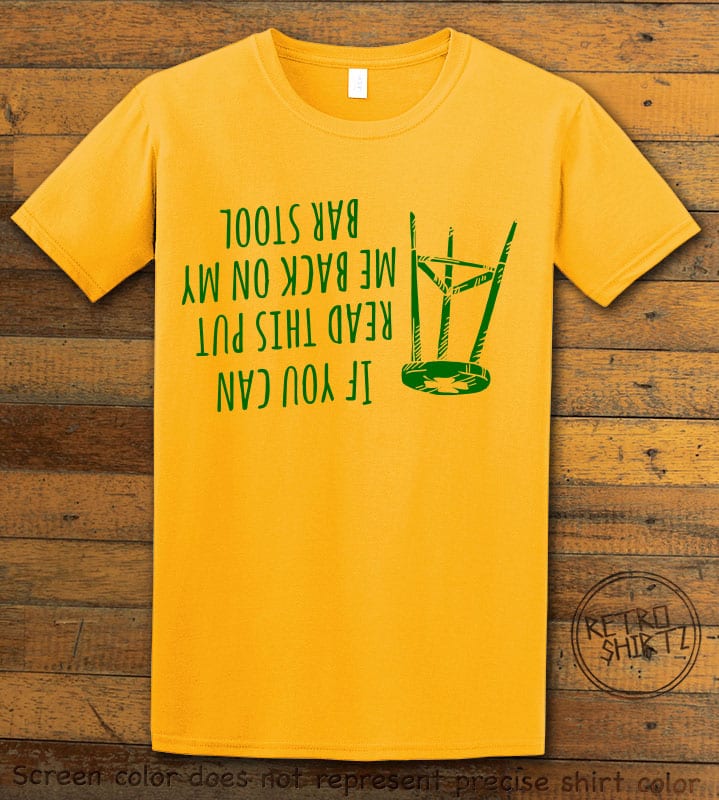 This is the main graphic design on a yellow shirt for the St Patricks Day Shirts: Put Me Back on My Bar Stool