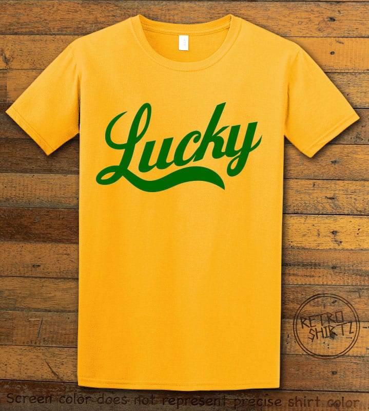This is the main graphic design on a yellow shirt for the St Patricks Day Shirts: Lucky