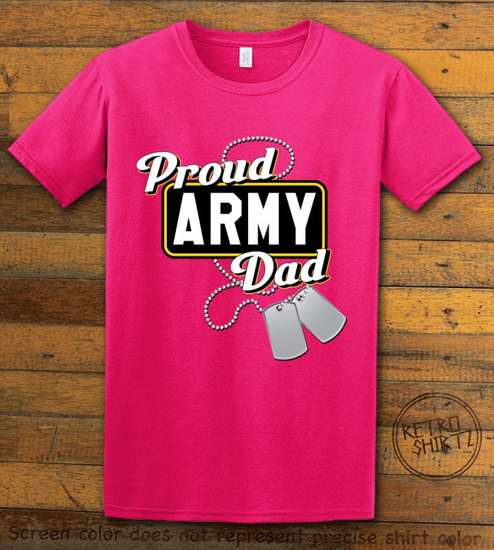 This is the main graphic design on a pink shirt for the: Proud Army Dad