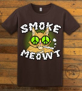 This is the main graphic design on a brown shirt for the Weed Shirt: Stoned Cat Smoke Meowt